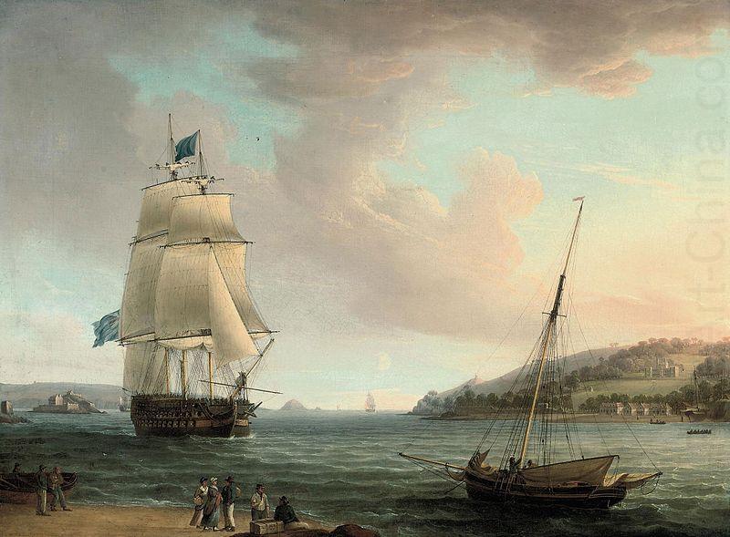 Thomas Whitcombe A crowded flagship of an Admiral of the Blue passing Mount Edgcumbe as she closes into port at Plymouth china oil painting image